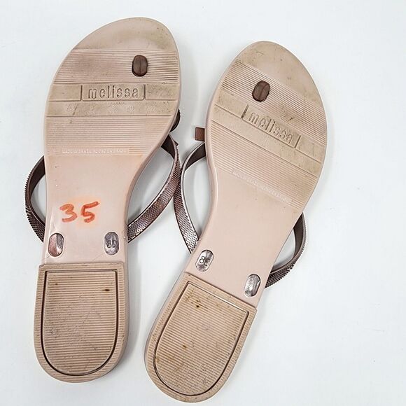 Melissa Harmonic Chrome II Flip Flop Metallic Pink Rose Bow, Jelly Sole US 9 EUC - Picture 9 of 10